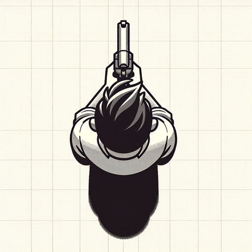 top down character with gun de dos.
Single Game Texture. In-Game asset. 2d. Blank background. High contrast. No shadows. topdown shooter