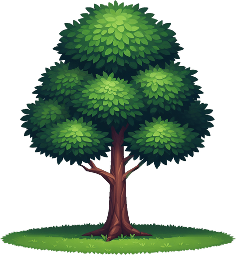 dark green tree, plain background.
Single Game Texture. In-Game asset. 2d. Blank background.  No shadows.