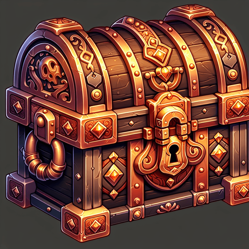 treasure chest.
Single Game Texture. In-Game asset. 2d. Blank background. High contrast. No shadows.