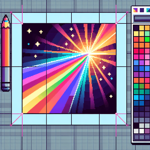 8-bit. cartoon. rainbow color beam..
Single Game Texture. In-Game asset. 2d. Blank background. High contrast. No shadows.