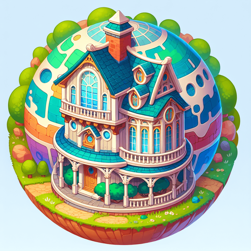 round house planet, cartoon Single Game Texture. In-Game asset. 2d. Blank background. High contrast.