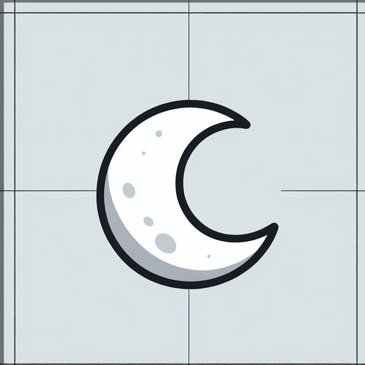 Cartoon, white crescent moon. white. no dots..
Single Game Texture. In-Game asset. 2d. Blank background. High contrast. No shadows.