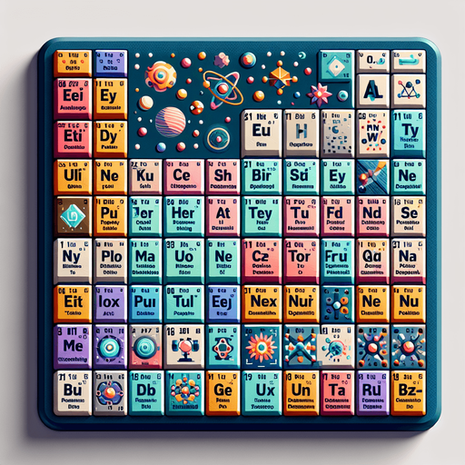 The periodic table of the elements..
Single Game Texture. In-Game asset. 2d. Blank background. High contrast. No shadows.