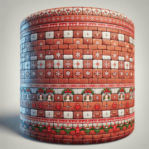 2d christmas brick wall Single Game Texture. In-Game asset. 2d. Blank background. High contrast. No shadows.