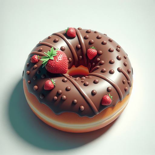 Donut nappage chocolat fraise.
Single Game Texture. In-Game asset. 3D
 Blank background. High contrast. No shadows.