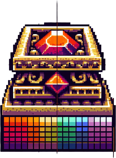 ancient artifact, front facing, I want the art style to reflect a classic 16-bit retro pixel art aesthetic, reminiscent of early 1990s RPGs with vibrant colors...
Single Game Texture. In-Game asset. 2d. Blank background. High contrast. No shadows.