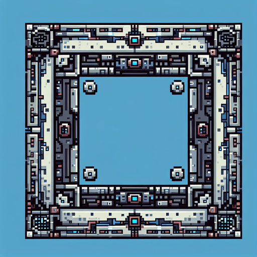 pixel art of a square scifi border.
Single Game Texture. In-Game asset. 2d. Blank background. High contrast. No shadows.