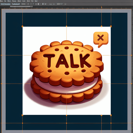 a biscuit with the word "talk" inscribed on it.
Single Game Texture. In-Game asset. 2d. Blank background. High contrast. No shadows.