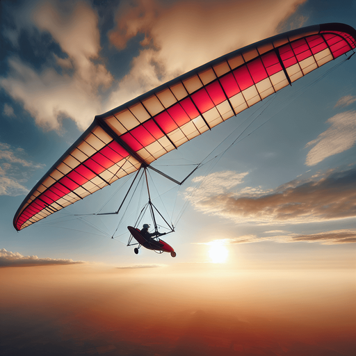 a hang glider flying.
full lateral view