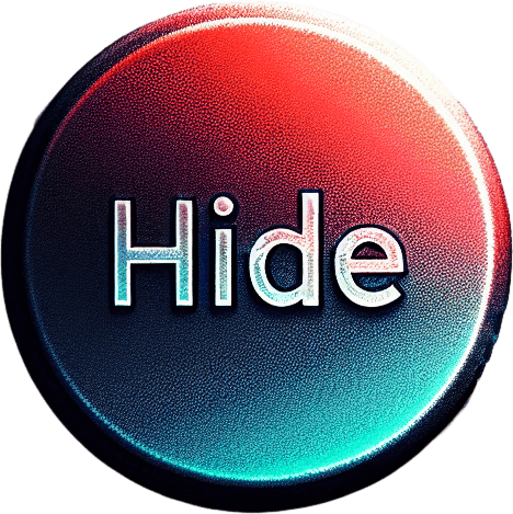 a button with text that fades to the right saying "hide".
Single Game Texture. In-Game asset. 2d. Blank background. High contrast. No shadows.