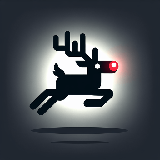 2d silhouette of a flying reindeer with a red glowy nose Single Game Texture. In-Game asset. 2d. Blank background. High contrast. No shadows.