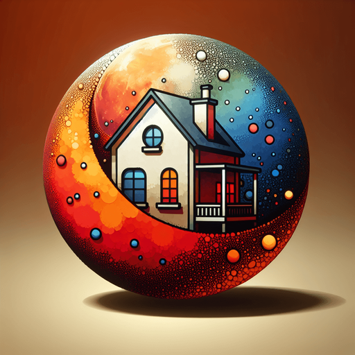 Perfectly round planet looking like a house, cartoon Single Game Texture. In-Game asset. 2d. Blank background. High contrast. No shadows.