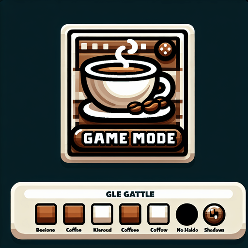 Coffee themed button which has the text "gamemode". Make the aspect ratio of this button 5:1.
Single Game Texture. In-Game asset. 2d. Blank background. High contrast. No shadows.