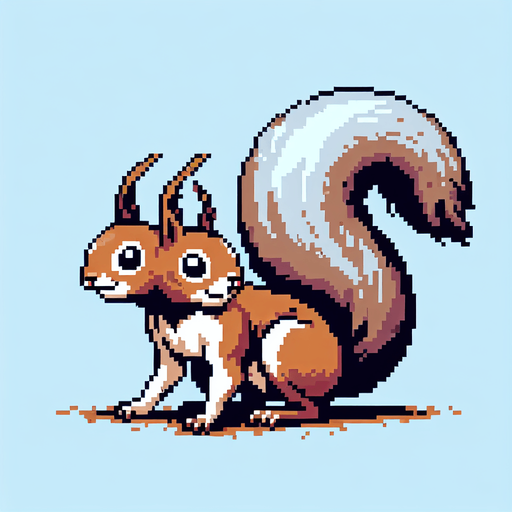 pixelart. a crouching  two-headed squirrel..
Single Game Texture. In-Game asset. 2d. Blank background. High contrast. No shadows.