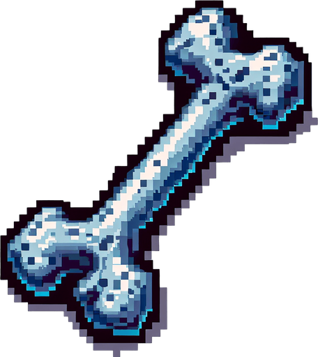 a single blue gray skeleton bone, front view, I want the art style to reflect a classic 16-bit retro pixel art aesthetic, reminiscent of early 1990s RPGs.
Single Game Texture. In-Game asset. 2d. Blank background. High contrast. No shadows.