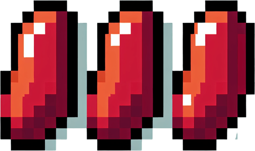 pixel art of three red beans.
Single Game Texture. In-Game asset. 2d. Blank background. High contrast. No shadows.