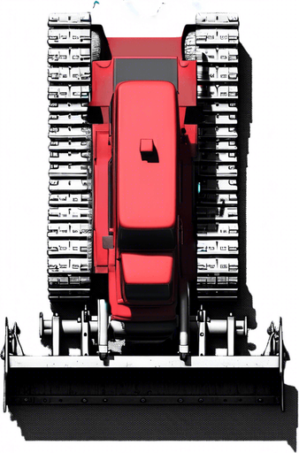 Red bulldozer viewed strictly from top. Top view as if we are a drone.. Single Game Texture. In-Game asset. 2d. Blank background. High contrast. No shadows.