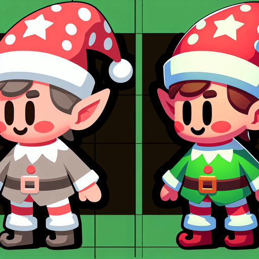 one cute christmas elf. plastic style. Single Game Texture. In-Game asset. 2d. Blank background. High contrast. No shadows.