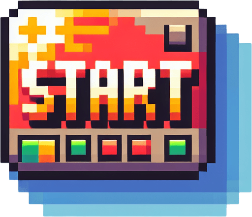 In game text that says ''Start''. I want the art style to reflect a classic 16-bit retro pixel art aesthetic, reminiscent of early 1990s RPGs with vibrant colors..
Single Game Texture. In-Game asset. 2d. Blank background. High contrast. No shadows.