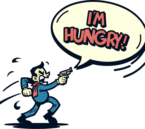 Create a cartoon-style illustration of a speech bubble that is written I'm Hungry!.
Single Game Texture. In-Game asset. 2d. Blank background. High contrast. No shadows.