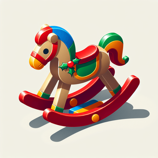 Christmas Rocking Horse. Plastic style Single Game Texture. In-Game asset. 2d. Blank background. High contrast. No shadows.