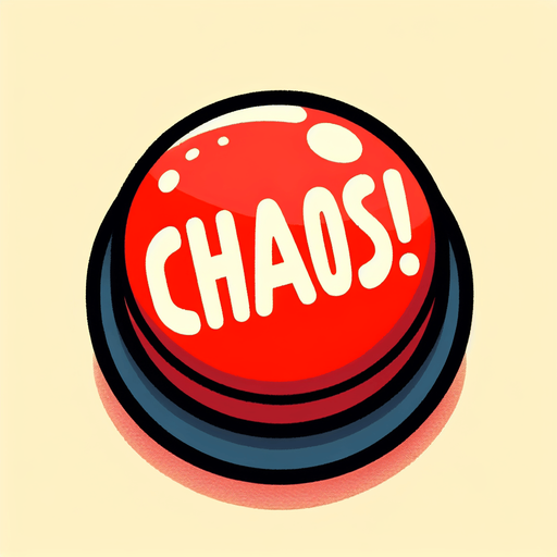 a button that says "Chaos!".
Single Game Texture. In-Game asset. 2d. Blank background. High contrast. No shadows.