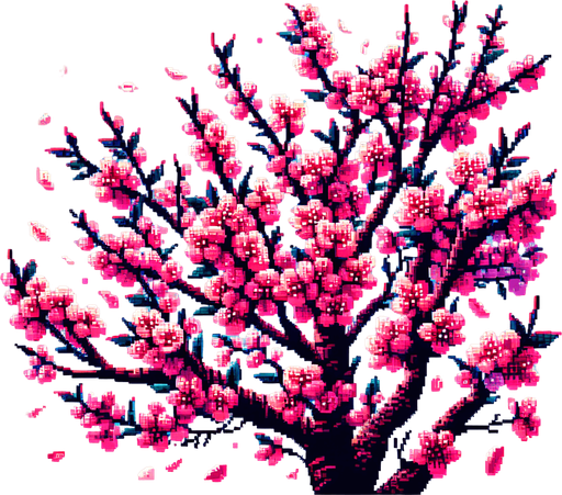 cerisier avec des fleur. Pixel art.