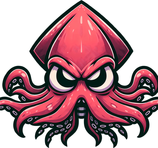 Create a cartoon-style illustration of a giant squid menacingly staring...
Single Game Texture. In-Game asset. 2d. Blank background. High contrast. No shadows.