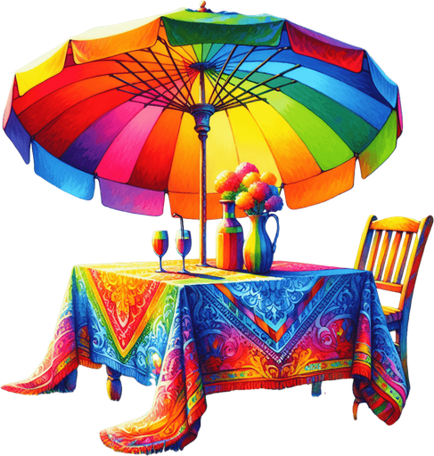 Table et parasol.
Image coloré