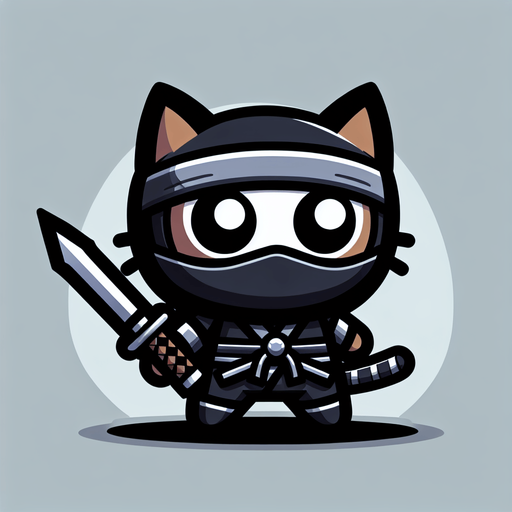 Cartoon ninja cat.
Single Game Texture. In-Game asset. 2d. Blank background. High contrast. No shadows.