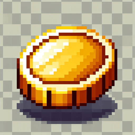 A smooth round gold coin. Pixelart. Single Game Texture. In-Game asset. 2d. Blank background. High contrast. No shadows.