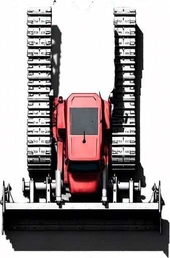 Red bulldozer viewed strictly from top. Top view as if we are a drone.. Single Game Texture. In-Game asset. 2d. Blank background. High contrast. No shadows.