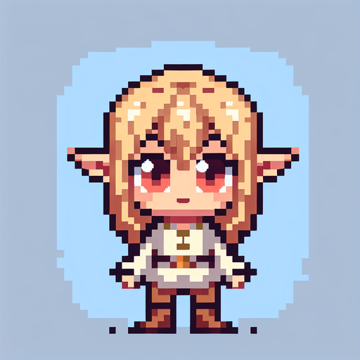 Pixel art of a cute elf.
Single Game Texture. In-Game asset. 2d. Blank background. High contrast. No shadows.