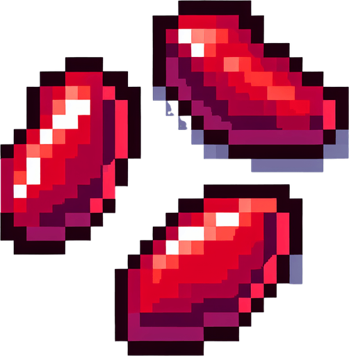 pixel art of three red beans.
Single Game Texture. In-Game asset. 2d. Blank background. High contrast. No shadows.