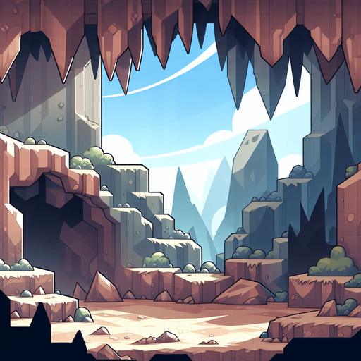 Cartoonish image of a cave in 2D. Looking in from the side..
Single Game Texture. In-Game asset. 2d. Blank background. High contrast. No shadows.