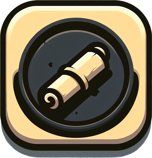 a button with a scroll on it.
Single Game Texture. In-Game asset. 2d. Blank background. High contrast. No shadows.