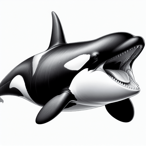 Straight horizontal Orca. Mouth open.
2024 game style. Photorealistic. Full side view