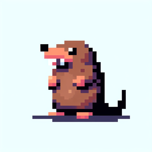 pixel art. mole standing up..
Single Game Texture. In-Game asset. 2d. Blank background. High contrast. No shadows.