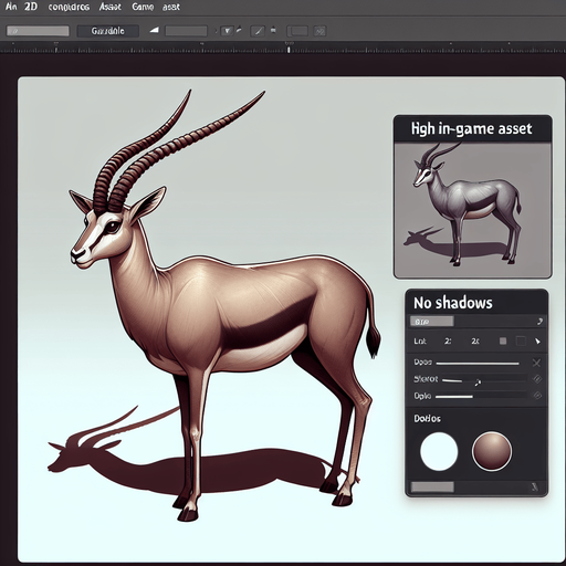 gazelle.
Single Game Texture. In-Game asset. 2d. Blank background. High contrast. No shadows.