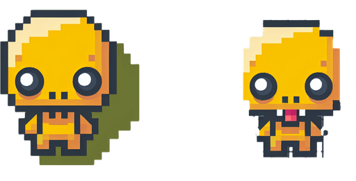 cute mignon zombie in yellow.
Single Game Texture. In-Game asset. 2d. Blank background. High contrast. No shadows. bird view. top down view