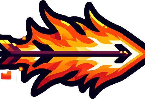 Wide Fire arrow sprite sheet.
Single Game Texture. In-Game asset. 2d. Blank background. High contrast. No shadows.