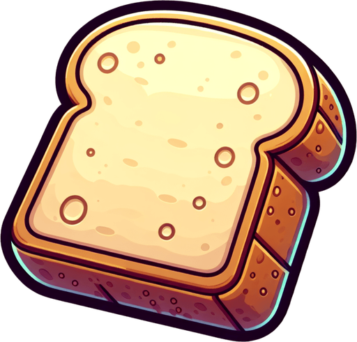 Create a cartoon-style illustration of a slice of bread ..
Single Game Texture. In-Game asset. 2d. Blank background. High contrast. No shadows.