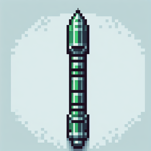 a straight crossbow bolt made of jade. top down view. pixelart. bolt only, crossbow not included. vertical display, from bottom to top. Single Game Texture. In-Game asset. 2d. Blank background. High contrast. No shadows.