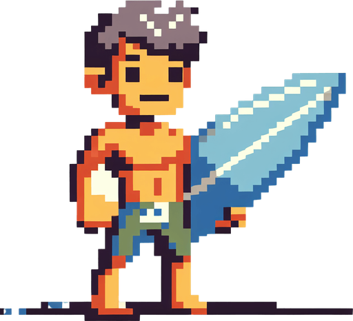 8 bit. cartoon. surfer. ingame asset. surfing. no surfboard. Single Game Texture. In-Game asset. 2d. Blank background. High contrast. No shadows.