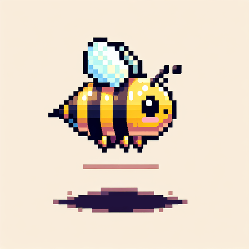 a pixel art bee, cute, side view, flying, no shadow

Single Game Texture. In-Game asset. 2d. Blank background. High contrast. No shadows.