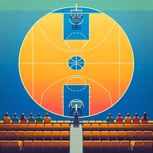 Basketball court facing to the benches. No players are present. Colors are show..
Single Game Texture. In-Game asset. 2d. Blank background. High contrast. No shadows.