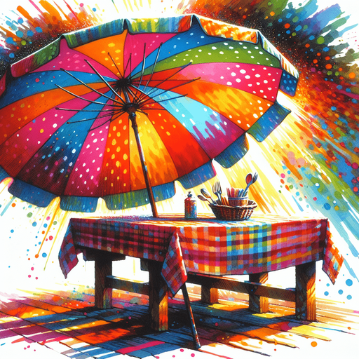 Table et parasol.
Image coloré