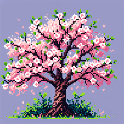 cerisier avec des fleur. Pixel art.