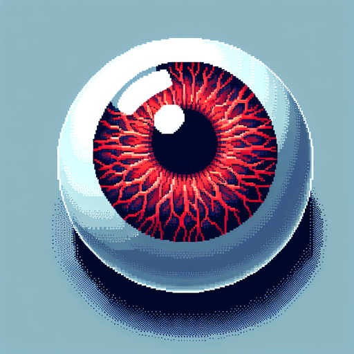 pixel art of a red eyeball.
Single Game Texture. In-Game asset. 2d. Blank background. High contrast. No shadows.