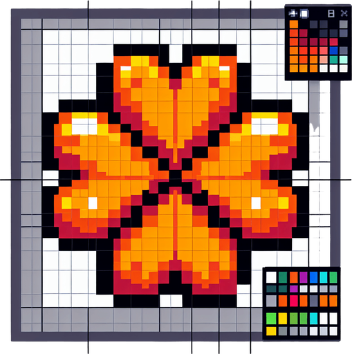 pixel art of a 4 leaf orange clover...
Single Game Texture. In-Game asset. 2d. Blank background. High contrast. No shadows.